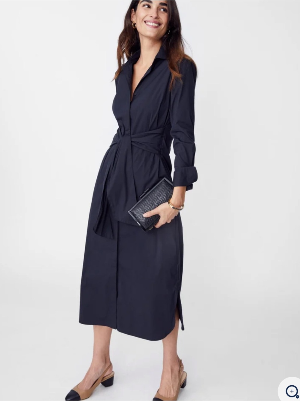 J. McLaughlin Black Orla Midi Shirt Dress with Waist Tie